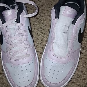 Nike Light Pink and White Shoes with Black Details
